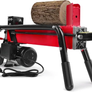 Electric Log Splitter 7-Ton - Efficient Wood Splitter with 3500 Motor Speed, 15 Amp, Horizontal Full Beam Design and Steel Wedge for Firewood & Kindling Cutting