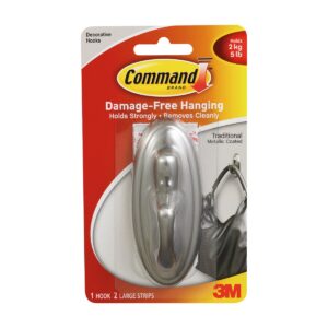 Command 5lbs Large Brushed Nickle Decorative Hook & Strips 3ct