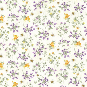 Hi Fashion Bee & Lavender on White Premium Cotton Fabric
