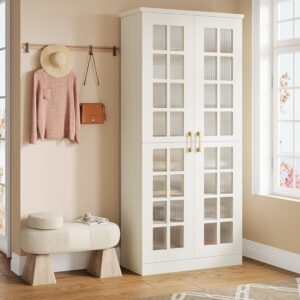 Tribesigns 71-Inch Tall Shoe Cabinet with Doors, 8-Tier Shoe Storage with Adjustable Shelves, Modern Shoe Organizer Shoe Rack Cabinet for Entryway Hallway Closet Living Room, White