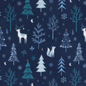 Winter Animals on Navy Anti Pill Fleece Fabric