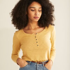 WOMEN'S LONG-SLEEVE COTTON SLUB HENLEY TEE
