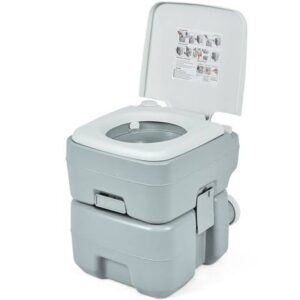 Costway 5.3 Gallon 20L Outdoor Portable Toilet w/ Level Indicator for RV Travel Camping - Gray