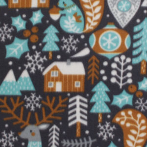 Cottages & Ornaments on Navy Blizzard Fleece Fabric