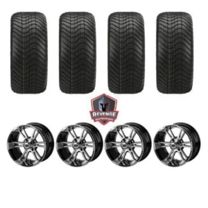 12" Raptor Machined Black Golf Cart Wheels and Tires Combo (215/40-12) Set of 4